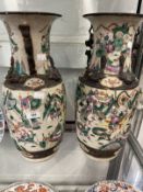 19th cent. Chinese Ge glaze vases depicting martial scenes, a pair. 18ins.