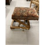 Late 19th cent. Mahogany double ratchet gout stool with carpet upholstered top, stamped 131. Max