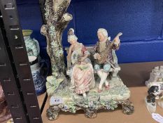 Large 20th cent. Continental porcelain group of a man serenading a lady, minor damage. 15ins.