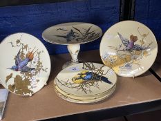 19th cent. English Ceramics: Dessert service comport, five plates finely decorated with