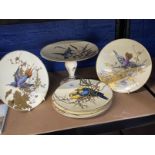 19th cent. English Ceramics: Dessert service comport, five plates finely decorated with