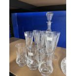 20th cent. Handmade etched glass, champagne flutes x 6, drinking glasses x 3 signed by Steve