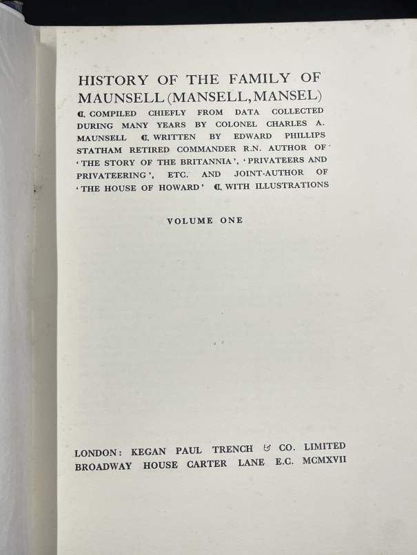 Antiquarian Books: History of the Family Maunsell (Mansell, Mansel) Compiled by Colonel Charles A. - Bild 3 aus 4