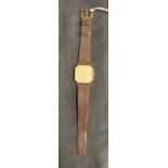 Hallmarked Gold: Marvin gentleman's wrist watch, square case, chamfered corners, engraved back,