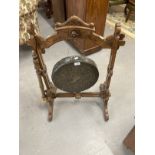 19th cent. Gothic revival oak stand with brass gong.