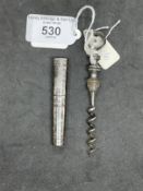 Corkscrews/Wine Collectables: 19th cent. English (German steel) cylindrical pocket helix screw.