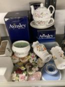 20th cent. Ceramics: Aynsley Wild Rose tea for one boxed, Wild Rose filled cascade votive candle
