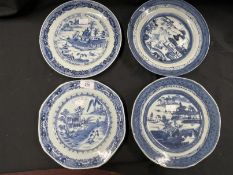 18th/19th cent. Chinese blue and white porcelain, five plates to include a rectangular dish (