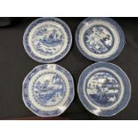 18th/19th cent. Chinese blue and white porcelain, five plates to include a rectangular dish (