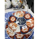 Early 20th cent. Oriental Porcelain: Imari plates a pair, long neck bulbous vase decorated with