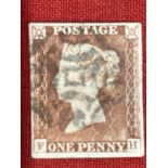 Stamps: Postal History, well centred 1d red-brown with four good margins, possibly black plate 8,