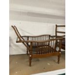 20th cent. Pair of mahogany tea planters style chairs, adjustable backs, scrolled arms, turned