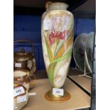19th cent. Doulton Faience two handled vase, pink and red irises on a pastel ground, gilt and