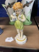 20th cent. Ceramics: Royal Worcester figurine Wednesday's Child No.3521, green dress, blue teddy,