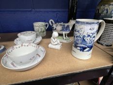 18th cent. English porcelain tankard probably Liverpool with chinoiserie trailing flora and fence