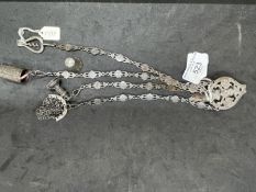 Corkscrew/Wine Collectables: French Chatelaine in bright cut steel, 4 hangers, instruments include a