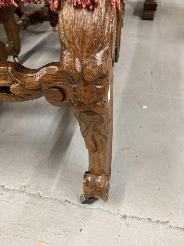 Early 20th cent. Oak Carolean revival chairs with pierced and carved backs, carved scrolled legs - Image 2 of 2