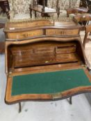 19th cent. Rosewood bonheur du jour with inlaid decoration, fully fitted interior and brass