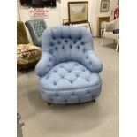 Late 19th cent. Upholstered button back armchair. Depth 35ins. Width 30ins.