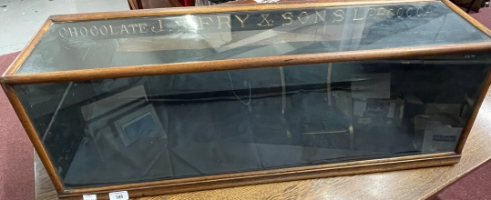 Advertising: J.S. Fry & Sons Chocolate glazed mirror back display cabinet. 36ins. x 11½ins. x 11½