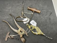 19th cent. Patent corkscrew plus three others and a bottle opener. (5)