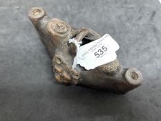 Reproduction double headed Roman oil lamp collected in wartime North Africa by the vendor's father.