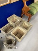 Garden Stoneware: Mixed lot of five concrete pots and troughs. (5)