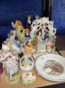 Collectables: Staffordshire figures Auld Lang Syne, an amorous couple, spill vase, girl on a goat,