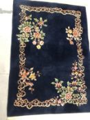 Carpets & Rugs: Chinese hand wash blue ground, floral decoration in reds, greens, ivories and