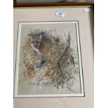 Nora Howarth: Pastels on paper, fox in undergrowth, signed, framed and glazed. 11ins. x 9ins. Jack