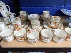 Scottish Ceramics: Nautilus blush porcelain tea set comprising cake plates x 8, saucers x 9, cups