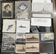 Royal Navy: Mixed lot to include original Hood postcards, H.M.S. Sheffield souvenir napkin, 1942 Ark