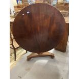 19th cent. Figured mahogany breakfast table on single pedestal support. 46ins.