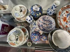 Chinese Porcelain: Small 18th cent. tea bowl and saucer with hairline crack, clobbered plate,