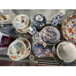 Chinese Porcelain: Small 18th cent. tea bowl and saucer with hairline crack, clobbered plate,