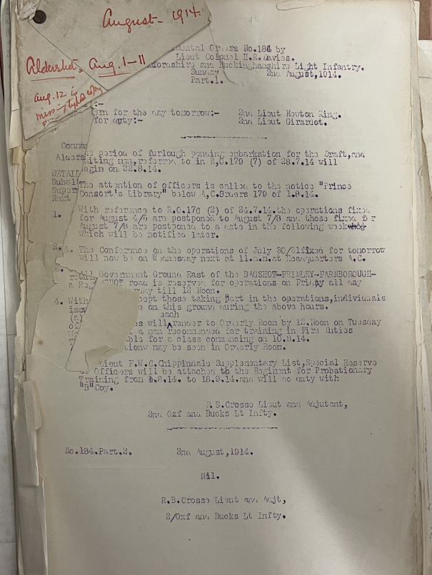 World War One: An extremely rare World War I collection of paperwork from Lt. Col. Richard Crosse - Image 6 of 10