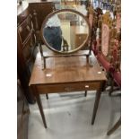 19th cent. Mahogany single drawer flap table on square tapered legs. 25ins. x 20ins. Closed. Plus