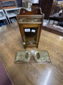 19th cent. Oak display cupboard with glazed door, pierced brass gallery, with key, hardwood and