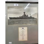 Militaria/Royal Navy: H.M.S. Hood rare original H.M.S. Hood Christmas 1937 menu plus a Wright and