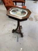 19th cent. Rosewood occasional table, the octagonal top with inlaid Berlin beadwork panel of flowers