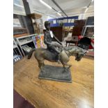 19th/20th cent. Bronze equestrian statue with jockey up, on cast plinth. Height 18ins.