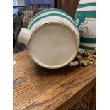 Breweriana: 19th cent. Ceramic barrels in mint green with gilt lettering Brandy and Rum, one with