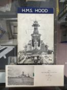 Militaria/Royal Navy: H.M.S. Hood rare War Comforts Fund Charity booklet plus a Hood Christmas card.