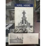 Militaria/Royal Navy: H.M.S. Hood rare War Comforts Fund Charity booklet plus a Hood Christmas card.