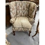 19th cent. Paisley upholstered high back porters chair, rib backed front pad feet shaped rear