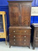 19th cent. Mahogany secretaire with applied beading decoration and brass furniture on bracket