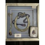 Militaria/Royal Navy: H.M.S. Rodney sweetheart pendant, Vesta case and good luck horseshoe,