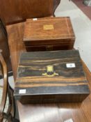 19th cent. Coromandel writing box. 12ins. x 5ins. x 9ins. Plus one other. (2)