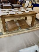 Good quality modern oak draw leaf extending dining table with single drawer. 94½ins. x 36ins.
