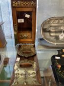 19th cent. Oak display cupboard with glazed door, pierced brass gallery, with key, hardwood and